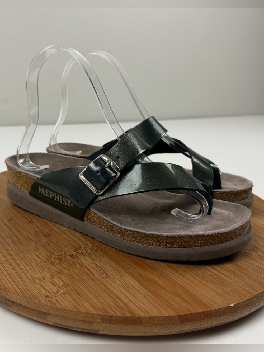 Mephisto Dark Green Leather Helen Sandals